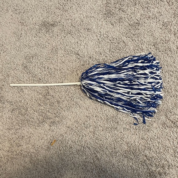EUC ONE 6"  2 Color-(Blue & White) Pom Pom’s with White Baton Handles - Picture 2 of 2
